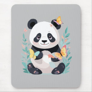 Panda Vector Painting Adorable Fun Animal Playing Mouse Mat
