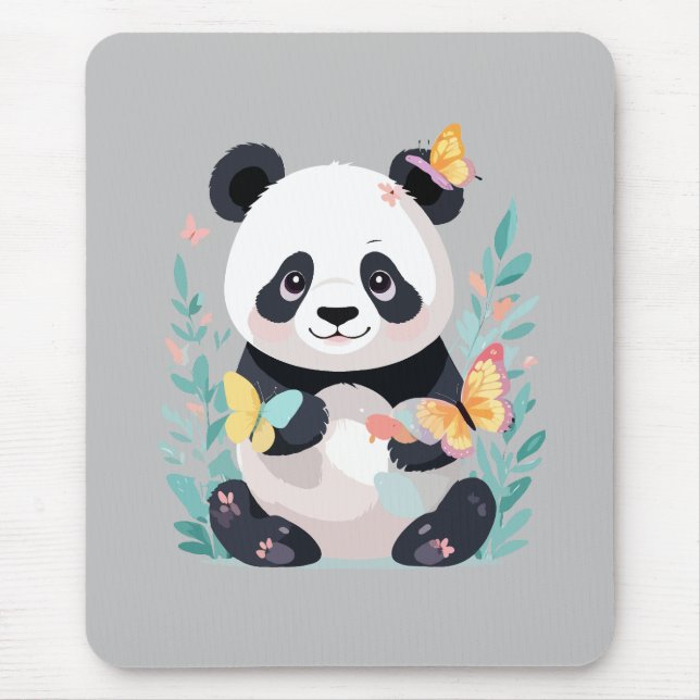 Panda Vector Painting Adorable Fun Animal Playing  Mouse Mat (Front)