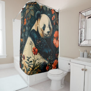 Panda Vintage Pattern Forest Floral Garden Shower Curtain