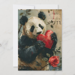 Panda Vintage Valentine's Day  Holiday Card
