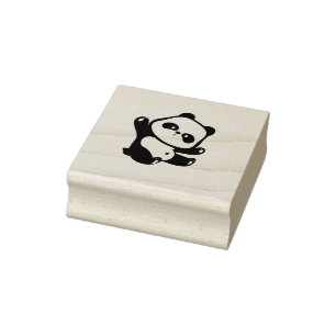 Panda Waving Paws Rubber Stamp