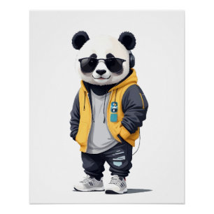 Panda Wearing Hoodie Funny Cool Animal Character Poster