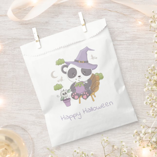 Panda Witch Hat moon Happy Halloween Favour Bags (Clipped)