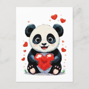 Panda with a Heart - Adorable Love Painting Postcard