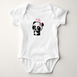 Panda with a Pink Bow Baby Onesy Bodysuit