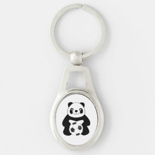 Panda with a soccer ball key ring