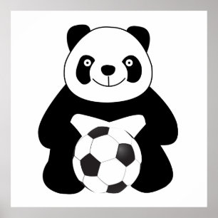 Panda with a soccer ball poster