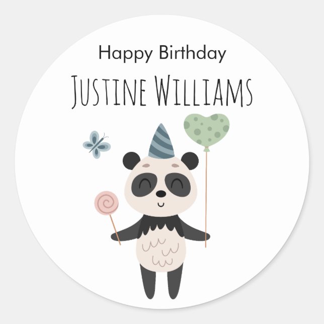 Panda with balloon and party hat classic round sticker (Front)