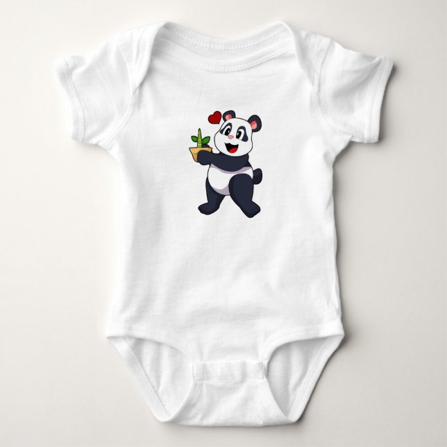 Panda with Bamboo Flower Baby Bodysuit (Front)