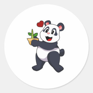 Panda with Bamboo Flower Classic Round Sticker
