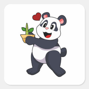 Panda with Bamboo Flower Square Sticker