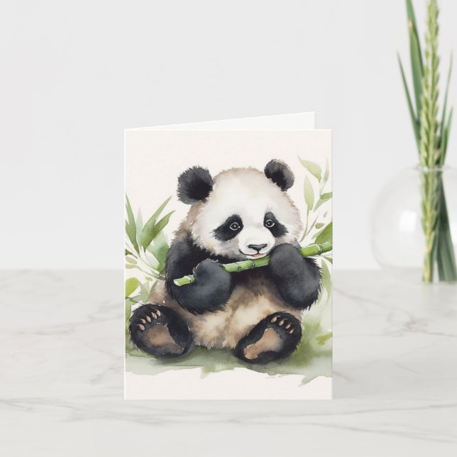 Panda With Bamboo Thank You Card (Front)