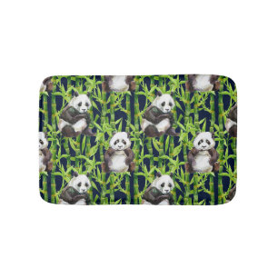 Panda With Bamboo Watercolor Pattern Bath Mat