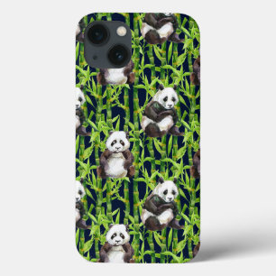 Panda With Bamboo Watercolor Pattern iPhone 13 Case