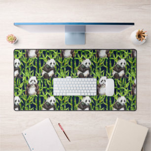 Panda With Bamboo Watercolor Pattern Desk Mat