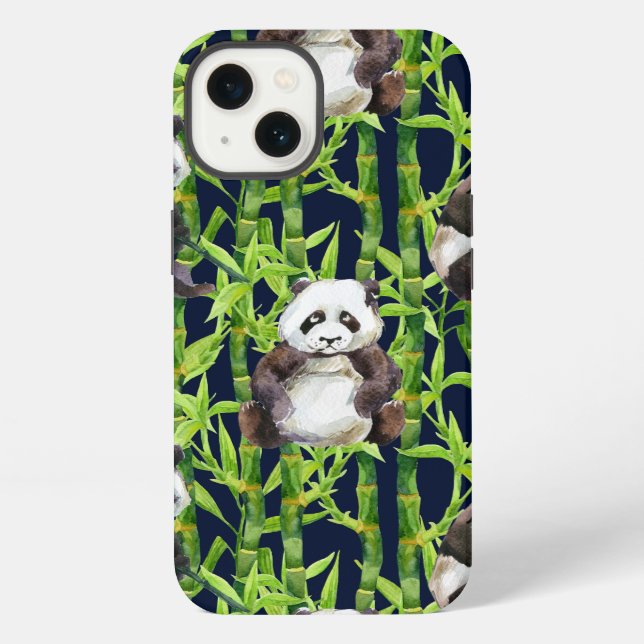 Panda With Bamboo Watercolor Pattern iPhone Case (Back)
