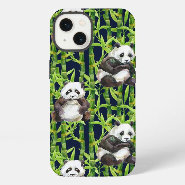 Panda With Bamboo Watercolor Pattern iPhone Case (Back)