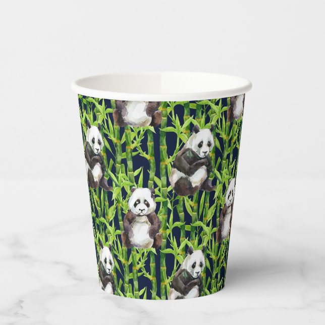 Panda With Bamboo Watercolor Pattern Paper Cups (Left)
