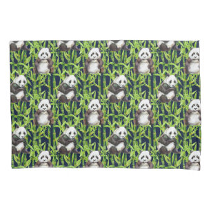 Panda With Bamboo Watercolor Pattern Pillowcase