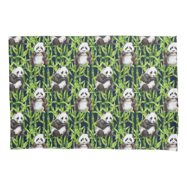 Panda With Bamboo Watercolor Pattern Pillowcase (Front-Left)