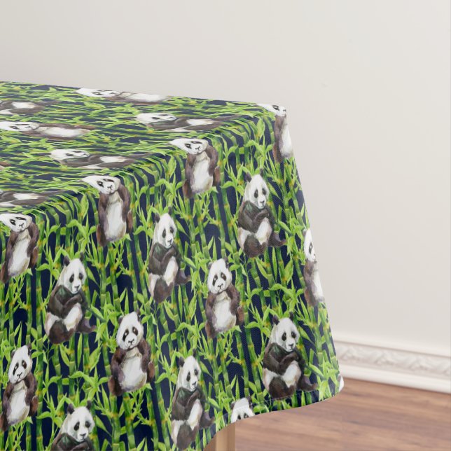 Panda With Bamboo Watercolor Pattern Tablecloth (In Situ)