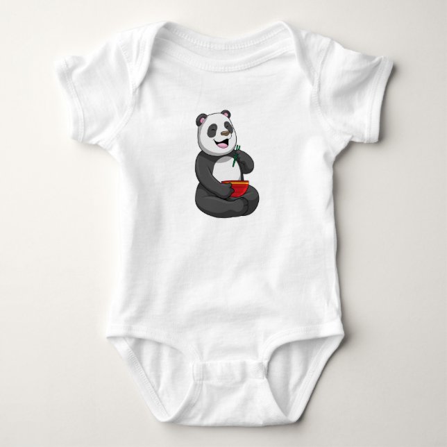 Panda with Bowl Ramen Baby Bodysuit (Front)