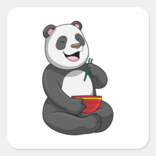 Panda with Bowl Ramen Square Sticker