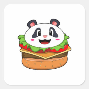 Panda with Burger Square Sticker