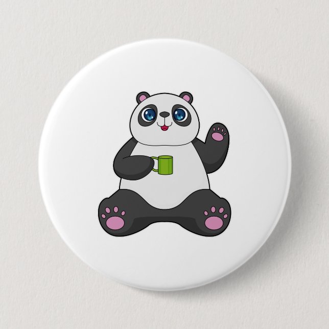 Panda with Coffee mug 7.5 Cm Round Badge (Front)