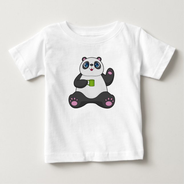 Panda with Coffee mug Baby T-Shirt (Front)