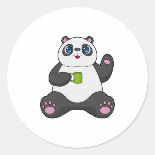 Panda with Coffee mug Classic Round Sticker