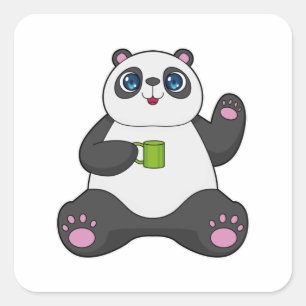 Panda with Coffee mug Square Sticker