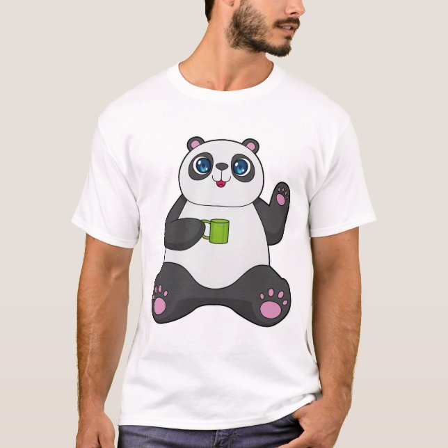 Panda with Coffee mug T-Shirt (Front)