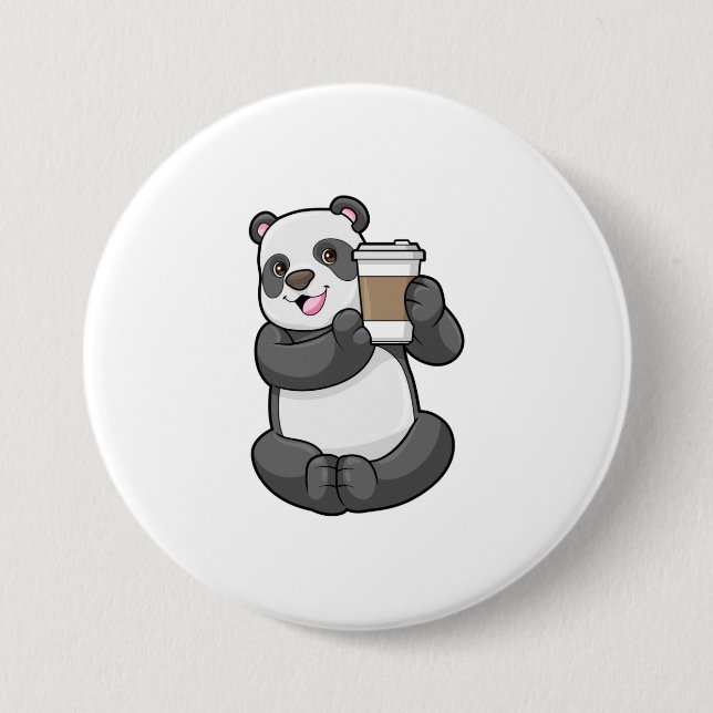 Panda with Coffee to go 7.5 Cm Round Badge (Front)