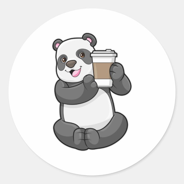 Panda with Coffee to go Classic Round Sticker (Front)