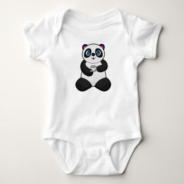 Panda with Cup of Coffee Baby Bodysuit (Front)