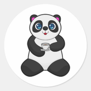 Panda with Cup of Coffee Classic Round Sticker