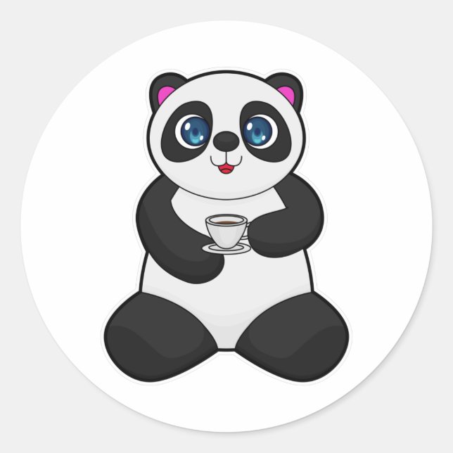 Panda with Cup of Coffee Classic Round Sticker (Front)