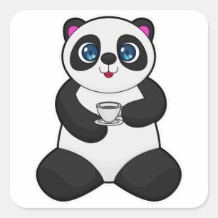 Panda with Cup of Coffee Square Sticker