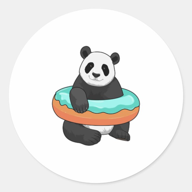 Panda with Donut Classic Round Sticker (Front)
