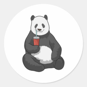 Panda with Drink Classic Round Sticker