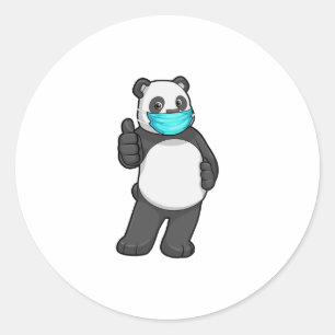 Panda with Face mask Classic Round Sticker