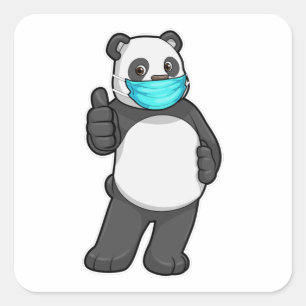 Panda with Face mask Square Sticker