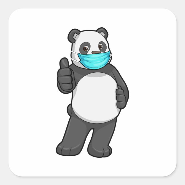 Panda with Face mask Square Sticker (Front)