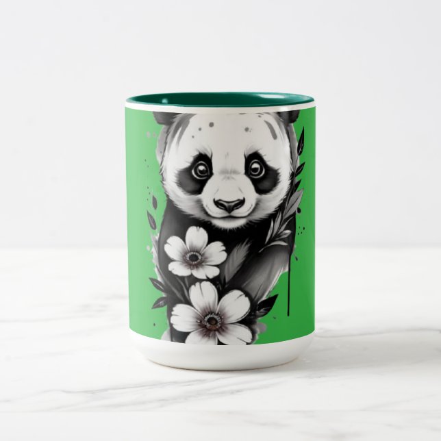 Panda with flower Two-Tone coffee mug (Center)