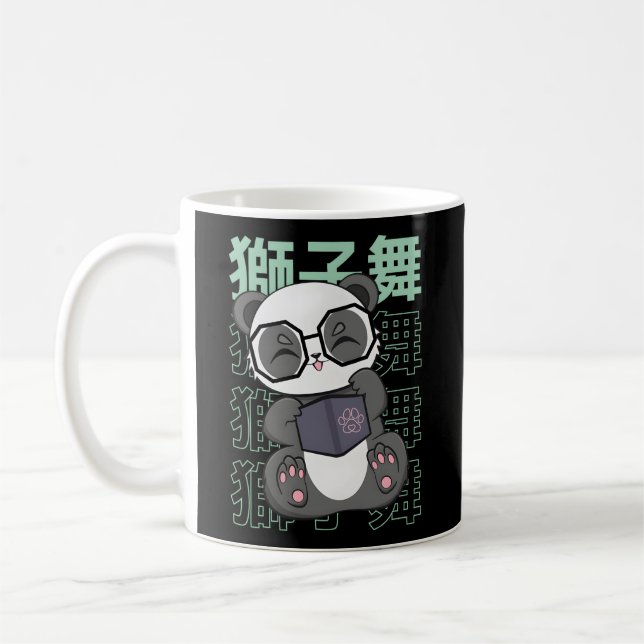 Panda With Glasses Book Anime Japan Kanji Libraria Coffee Mug (Left)
