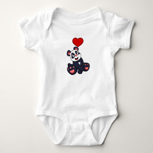 Panda with Heart Baby Bodysuit (Front)