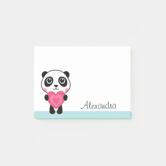 Panda with heart personalised name post-it notes