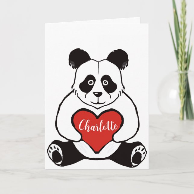 Panda with heart valentines day card (Front)