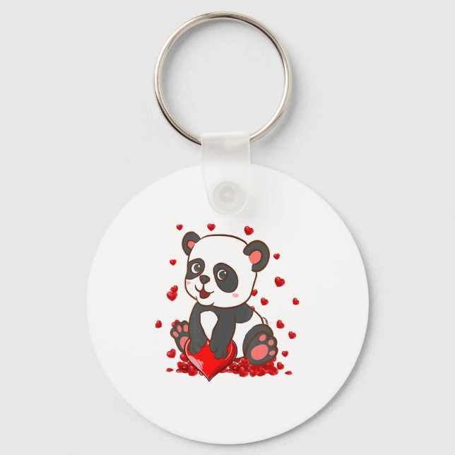 Panda With Hearts Valentines Day Women And Girls  Key Ring (Front)